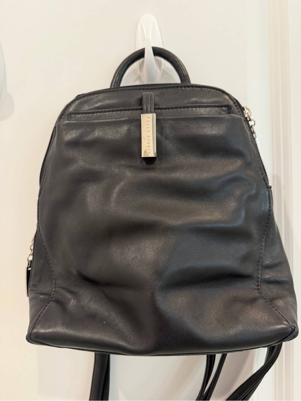 Pelle Studio Wilson Leather Black Backpack with Silver Tone Tag